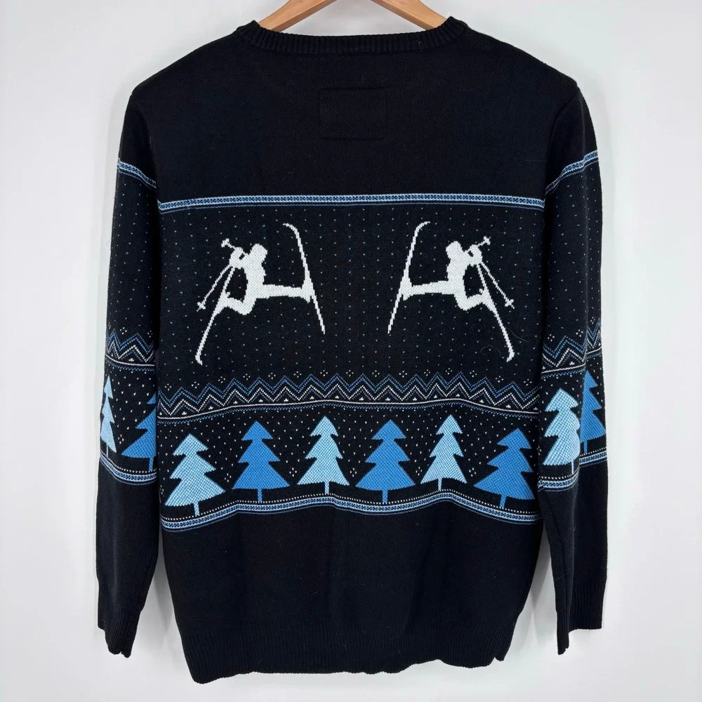 Ski The East Silent Night Shredder Sweater Men XL Black Jacquard Knit Skiing New
